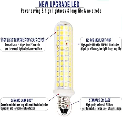 Нов ъпдейт -led лампа E11, 125 светодиоди, което е еквивалента на 100 W халогенни лампи с мощност 120 W, 10 W 1100лм, мини-канделябр E11 с цокъл бяло 6000 К, ac 110 / 130 В, лампа JD T3 T4 (2 опако?