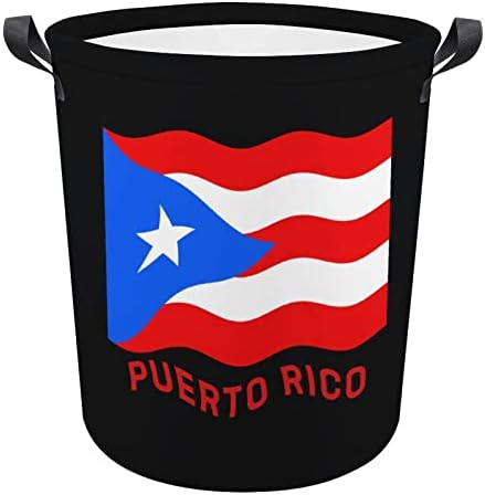 Кошница за Дрехи с Дръжки под Флаг на Пуерто-Рико, Водоустойчив Сгъваема Кръгла Кошница За Дрехи, Органайзер За Съхранение