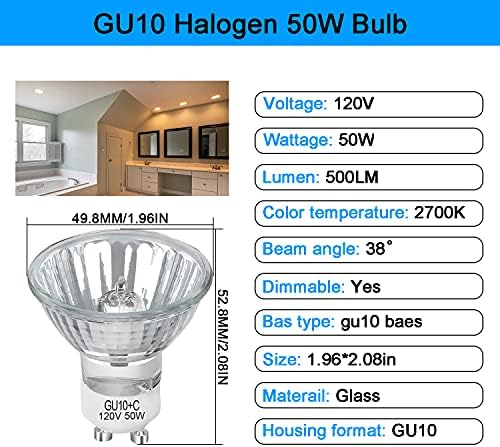 Лампа DUMILOO GU10, 8 Опаковки Халогенни лампи GU10 120V 50W с регулируема яркост MR16 GU10 + C с Дълъг срок на служба за трекового и