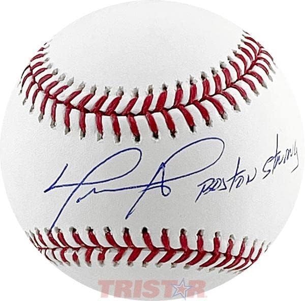 Дейвид Ортиз с автограф от Официалния представител на Мейджър лийг бейзбол с надпис Бостън Силна - и Бейзболни топки с автографи