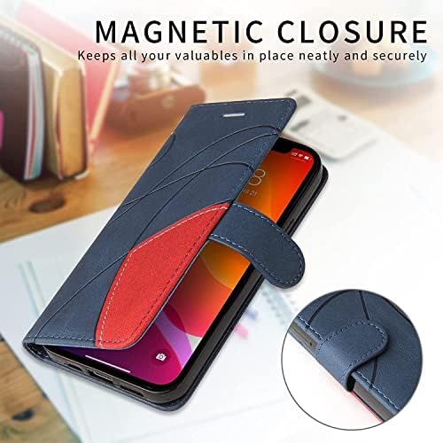 Чанта-портфейл MAALYA за iPhone 13/13 Mini/Pro 13/13 Pro Max, Магнитен Защитен Флип калъф от изкуствена кожа с RFID заключване, слот за кредитни карти, наблюдателната площадка (Цвят: син
