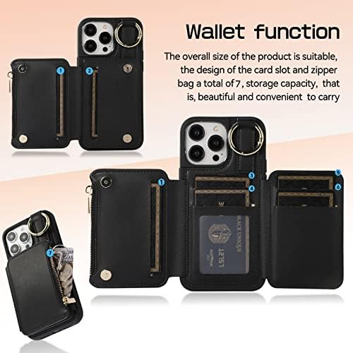 Калъф за носене в чантата си Furiet за iPhone 12 Pro Max, Кожен Калъф-чантата с разтегателен цип, за носене в чантата си с пагон и притежател на кредитна карта, Калъф за телефон