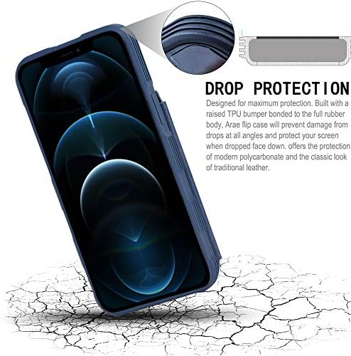Arae е Съвместим с калъф iPhone на 12-Pro max - Чанта-портфейл с Джобове за карти от изкуствена кожа, флип-надолу делото за iPhone 12 Pro Max 6,7 инча - Син