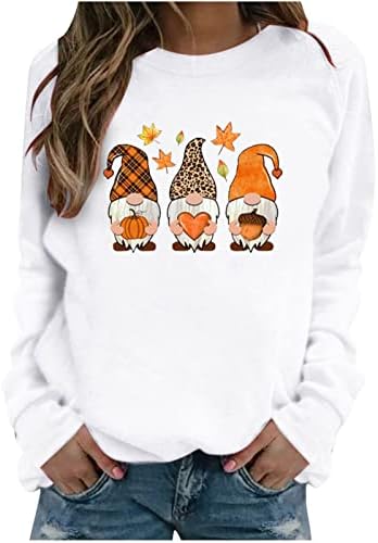 TUNUSKAT Дамски Есен Orange Hoody с кръгло деколте 2022 Kawaii Gnome Графичен Пуловер Ежедневни Свободна Риза с Дълъг Ръкав Красиви Върхове