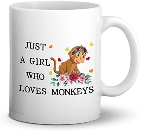 Кафеена Чаша DOTAIN Just A Girl Who Обича Маймуни с цветя Маймунката, Двустранно Керамична Чаша с 11 Грама за кафе, Чай, Мляко, Подарък