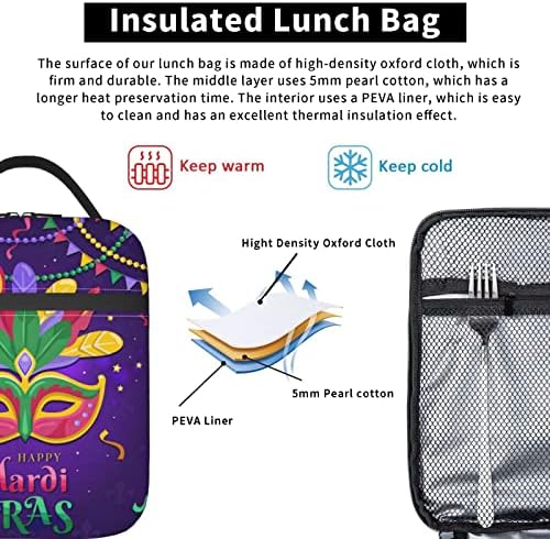 Чанта за Обяд Happy Mardi Gras Забавен Обяд-Бокс За Мъже И Жени, Чанти за многократна употреба Портативен Обяд-Тоут За Възрастни, Малка