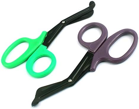 Травматологические ножици G. S 7,25 инча - Черни Бинтовые Ножици от неръждаема стомана с трайно покритие - 2 ОПАКОВКИ - (Зелен и лилав)