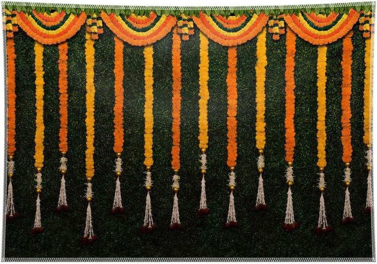 ZTHMOE 7x5ft Плат Индия Пуджа Традиционен Фон За Снимки Индуистская Пуджа Ганпати Менди Фестивал Фон Венец от Невен Сватбена Фотография