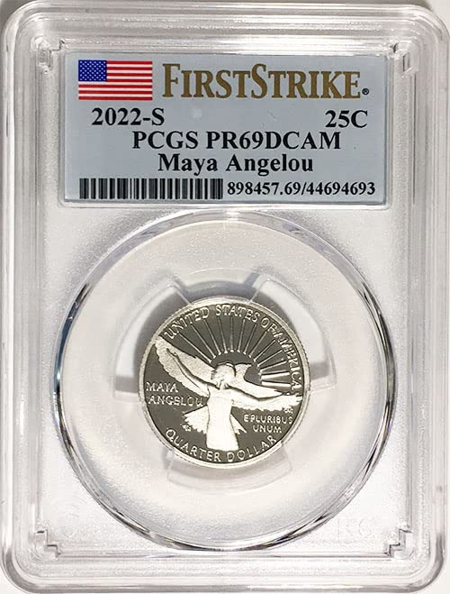 Американската дамски Четвърт 2022 -те Години в защитно облекло Maya Angelou Quarter PR 69 DCAM First Strike Label PCGS