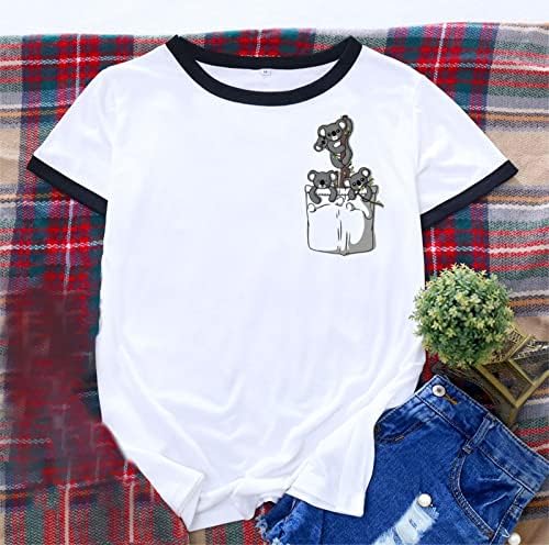 Дамски Сладка Тениска с Анимационни Модел, Къс Ръкав, през Цялата Силует, Летни Ежедневни Ризи за Жени