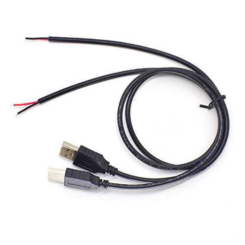 ELNONE 1 опаковка от 2 елемента USB 2-Проводный кабел с косичкой 20AWG (2 фута) 5V 5A Черен USB щепсел на захранващия Кабел