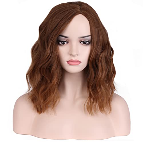 BERON 14 Женски кратък къдрави коси вълнообразни перука за момичета, розова окото с шапочкой за перука (светло кафяво)
