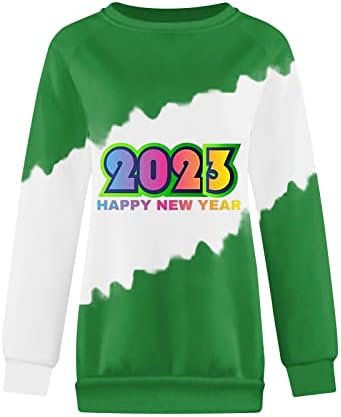 Oplxuo 2023 Hoody с Надпис Happy New Year за жени, Коледна Риза, Елегантен Пуловер с диско-топка, Върхове-пуловери 2023, Hoody 2023