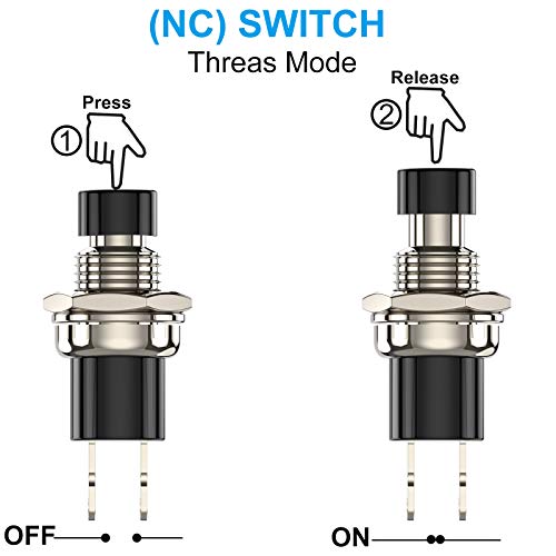 Незабавен бутон превключвател DIYhz, мини-Бутон ключове SPST 1A 250VAC с нормално затворен проводник (NC), черна и Червена капачка - 10 бр.