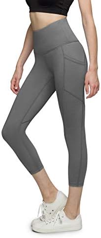 Дамски гамаши BROOKLYN + JAX с висока талия и 3 джоба – Спортни панталони за йога с контрол на корема – Дължина 7/8 по вътрешния шев 25 инча
