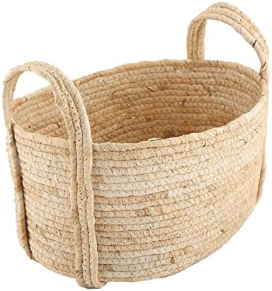Кошница от естествена царевично въжета, Декоративна кошница за съхранение с дръжки, са ръчно тъкани за домашен интериор и съхранение