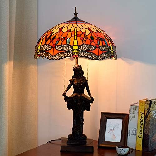 ZSBLXHHJD Настолна Лампа Tiffany Креативни Стъклени Настолни Лампи С Шарките на Червено Конче 40 см, Настолна Лампа от Цветно Стъкло