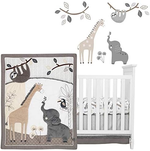 Комплект Спално бельо за детска креватчета Lambs & Christmas Baby Jungle Animals от 4 теми, Сив/Бял /Тъмно сиво