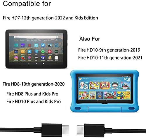 Бързо зарядно устройство за таблета, HD 8/10 капацитет от 5 Метра от 15 Вата с 5-футовым кабел USB-C, съвместимо с всички нови Fire HD