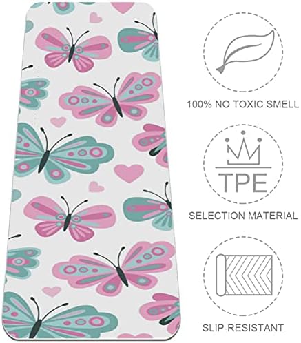 SDLKFRELI, Много дебело килимче за йога 6 мм, розово и зелено с принтом Летящи Пеперуди, Екологично Чисти Постелки за упражнения от ТПЭ,