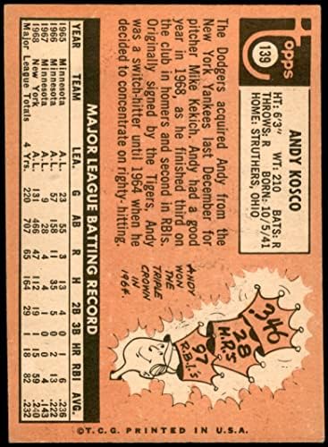 1969 Topps # 139 Анди Коско Лос Анджелис Доджърс (Бейзбол карта) Карта Дина 2 - ДОБРИ Доджърс