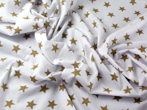 Рокля от Поликоттона с принтом под формата на звезди, Бяло злато - на метър