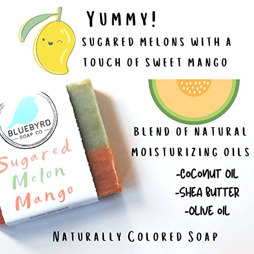 Шоколад сапун Bluebyrd Soap Co. Melon Mango Sugar, Барове веганского сапун със Сладък аромат за деца и юноши, Барове естествен детски