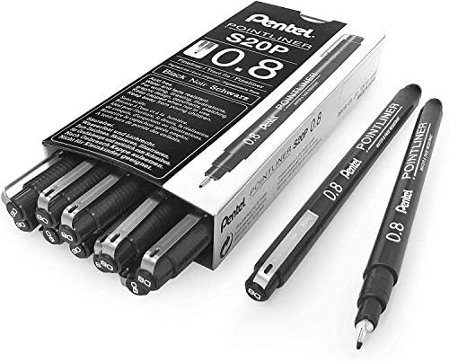 Писалка за рисуване Pentel Arts Pointliner, 0,8 мм, черно мастило, кутия от 12 дръжки (S20P-8A)