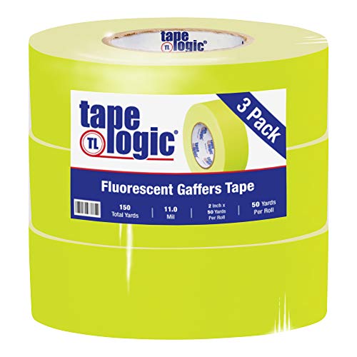 Тиксо Logic® Gaffers с горната опаковка, 11,0 Mils, 2 инча x 50 ярда. Флуоресцентно жълто (случай 3)