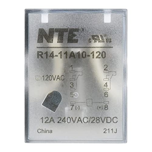 Реле за променлив ток с общо предназначение серия R14 NTE Electronics R14-11A10-120, Схема за контакти DPDT, 10 Ампера, 120 vac