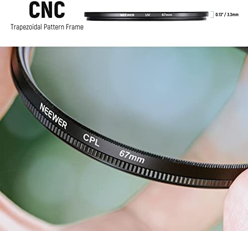 Комплект филтри за обектив NEEWER 67mm ND: UV, CPL, FLD, ND2, ND4, ND8, сенник за обектив и капак на обектива, съвместима с огледално-рефлексни