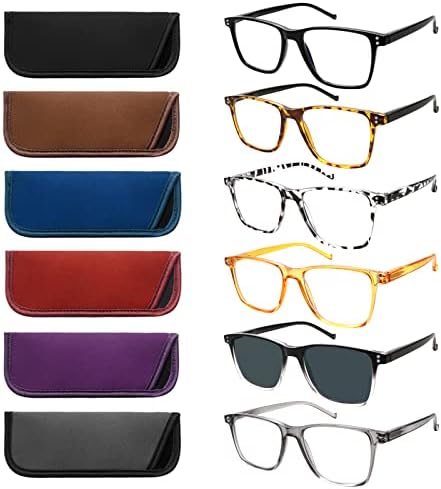 COJWIS 6 опаковки Синьо-Екранировка на Очила за четене, за Жени и Мъже, Компютърни Ридеров, Срещу умората на очите/отблясъци с Пружинным тръба на шарнирна връзка (6 МИКС,