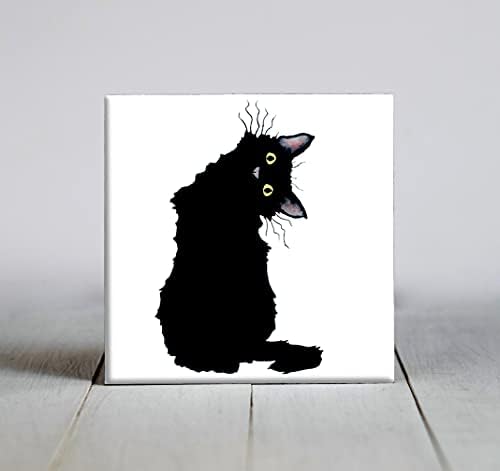 Декоративни плочки акварел Crazy Black Cat (6 X 6 в рамка)