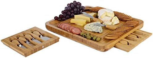 Подаръчен комплект WoneNice Organic Голяма Бамбук дъска за сирене и Ножове, Комплект Разделочных Дъски 16x14 x 2, Wooden Сервировочный