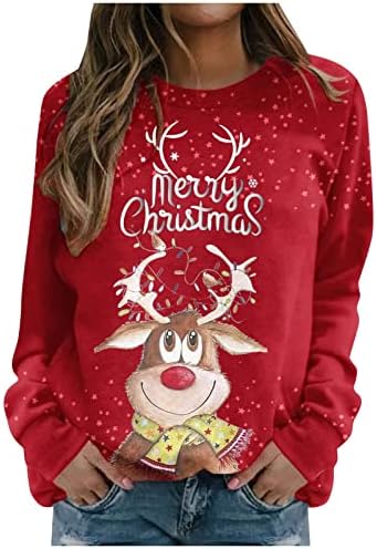 NOKMOPO Блузи, Дамски Ежедневни Модерен С Коледните Принтом, Пуловер с дълъг ръкав И кръгло деколте, Топ, Пуловер Голям Размер