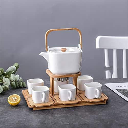 TJLSS Бял Квадратен керамичен сервиз на кафе, Чай, Керамична саксия, Чаена чаша, Чаена чаша, европейският кафе услуга (Цвят: бял, размер: