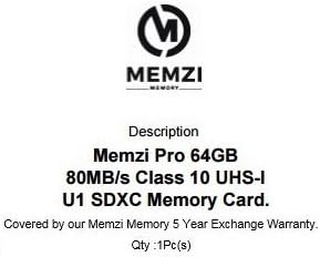 Карта памет MEMZI PRO 64GB Class 10 80 MB/SDXC за цифрови фотоапарати Panasonic Lumix DMC-TZ27, DMC-TZ25, DMC-TZ22, DMC-TZ20, DMC-TZ19,