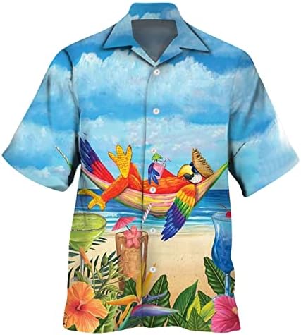 2023 Нови Мъжки Пролетно-Летните Модни Ежедневни Ризи с принтом Папагал, Плажни Ризи Свободно Намаляване с Къс ръкав