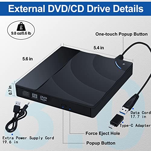 Многофункционален Външен CD/DVD дискове, USB 3.0 Type-C на DVD +/-RW Диск за лаптоп, устройства за записване на CD, DVD, Тънки Преносими