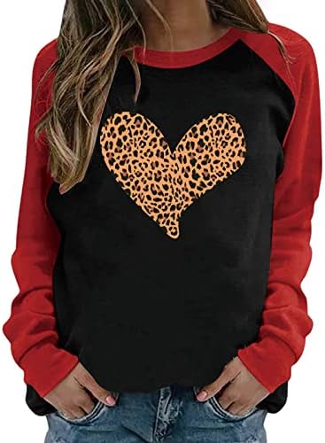 Ризи с ръкави Raglan в Деня на Св. Валентин, Дамски Секси Сладък Леопардовые Свитшоты в Клетка с Шарките на Сърцето, Модерен Пуловер