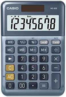 Настолен калкулатор CASIO MS-80E за конвертиране на валути от 8 цифри, Алуминиев Преден панел, Бутон за бърза корекция, се Захранва от