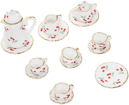 Комплект съдове за готвене Toyvian White Миниатюрни Керамични Комплект чаени чаши: 1: 12 Порцеланова Кафеена чаша Мини-Чайник Чиния Слива