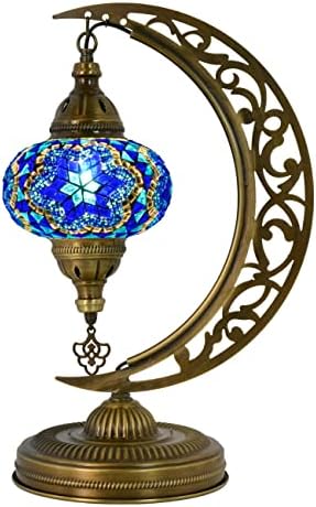 настолна Лампа във формата на полумесец от марокански Мозайка mozaist, Настолна лампа Ръчна изработка в стила на турската Луната Тифани,