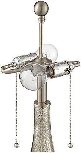 Possini Euro Design Трикси Модерна Настолна Лампа Средата на века 27Високо Ртутное Стъкло Сребристо-Бял Текстилен Барабана Лампа за Спални,