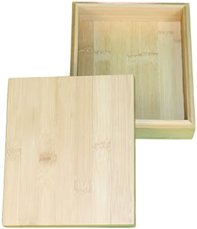 Д-р ЛАНДЪН Бамбук дървена кутия за съхранение с капак, кутия за съхранение от естествен бамбук, ръчно изработени, кутия за съхранение на чай, 7 X6X2