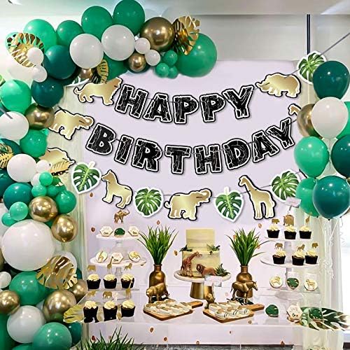 Златното Сафари в Джунглата честит Рожден Ден на Банер - Украса за Парти в чест на рождения Ден в стила на животни в Джунглата за Момчета,
