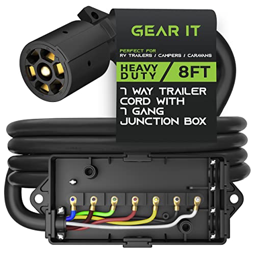 Вграден кабел за ремарке GearIT с 7-бягане с вилица (8 фута) с разпределителната кутия 7 Gang - Защитени от атмосферни влияния Кабел