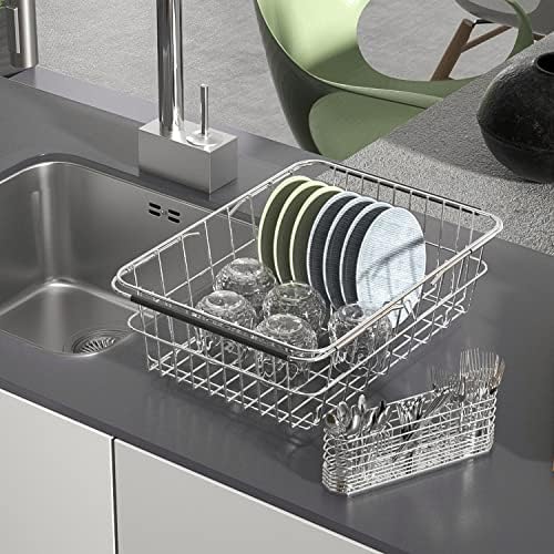 Сушилня за съдове ESBOLM с разширение дълбока мивка за по-големи чинии за кухненски шкафове, Здрава Сушилня за съдове от неръждаема стомана