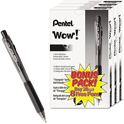 Пентел, Уау! Химикалка писалка Value Pack, Прибиращ се, Средният размер на 1 Мм, Черно мастило, Черен корпус, 36 бр. /опаковане.