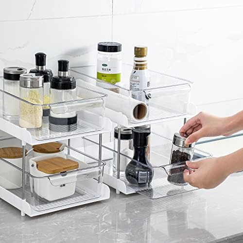 Кухненски органайзер MeCids на 2 Нива, с Прозрачни чекмеджета чудесно за организация под мивката и Организатор за съхранение в гардероба